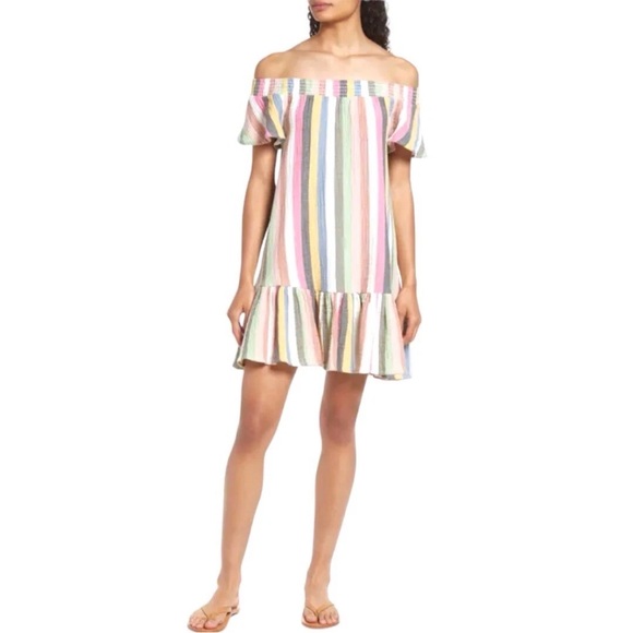 Marine Layer Dresses & Skirts - Marine Layer mini dress off the shoulder multi colored stripes size medium